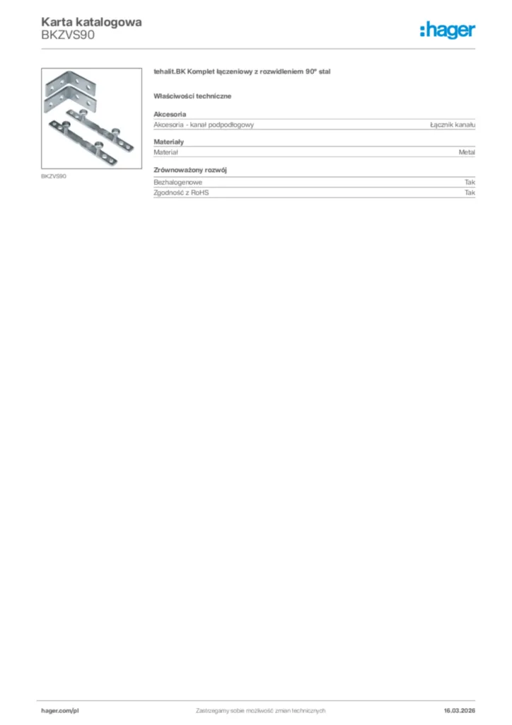 Zdjęcie Hager Karta katalogowa BKZVS90 | Hager Polska