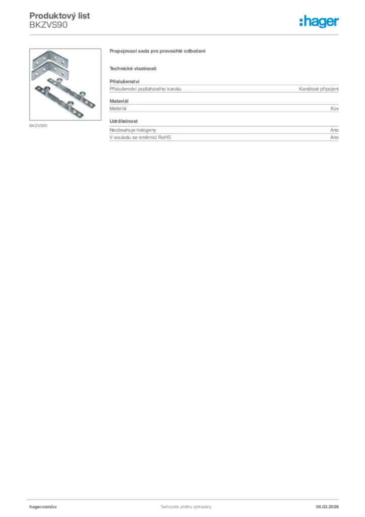 Obrázek Hager Product data sheet BKZVS90 | Hager