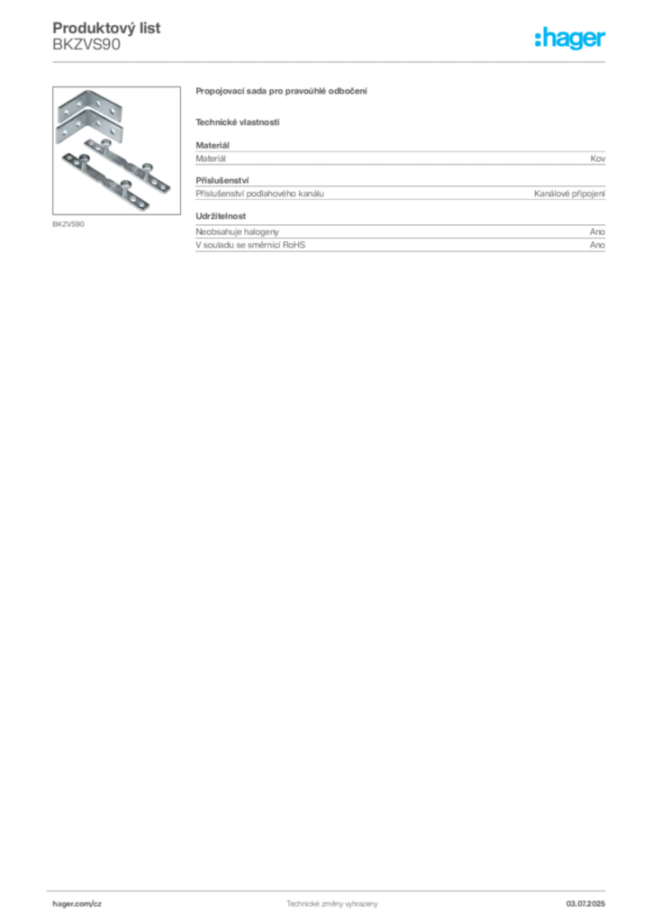 Obrázek Hager Produktový list BKZVS90 | Hager