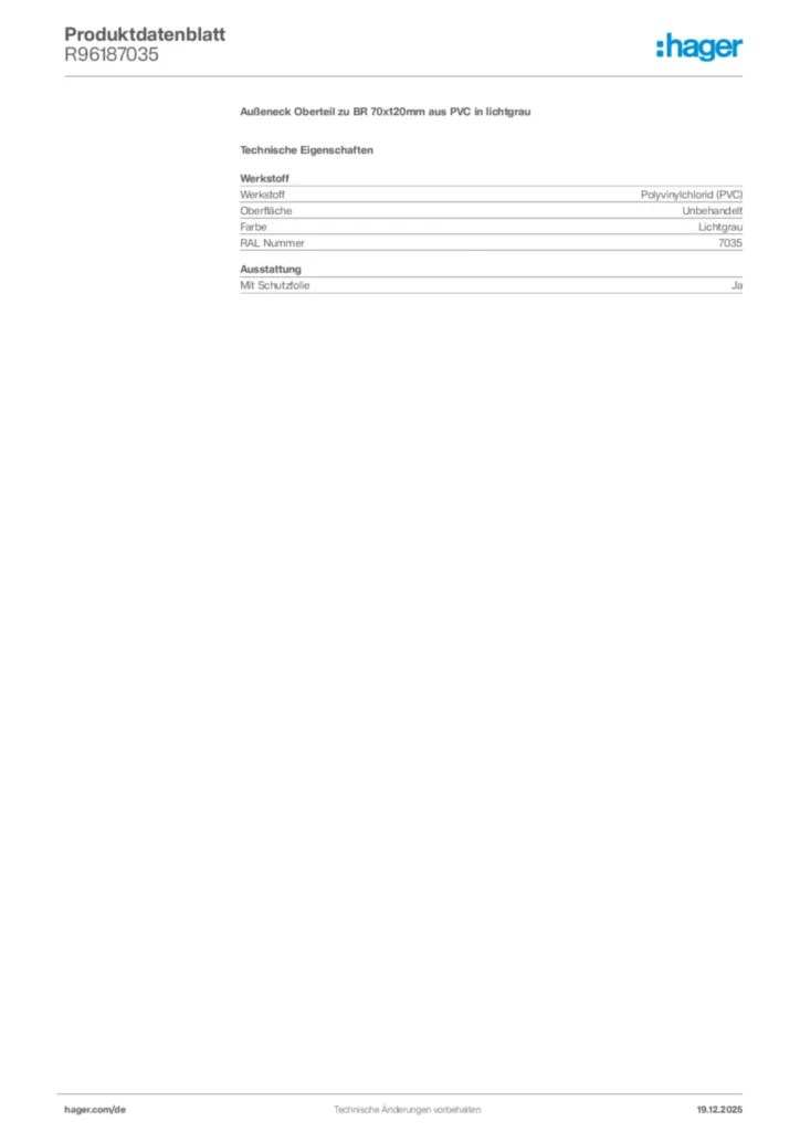 Bild Hager Produktdatenblatt R96187035 | Hager Deutschland