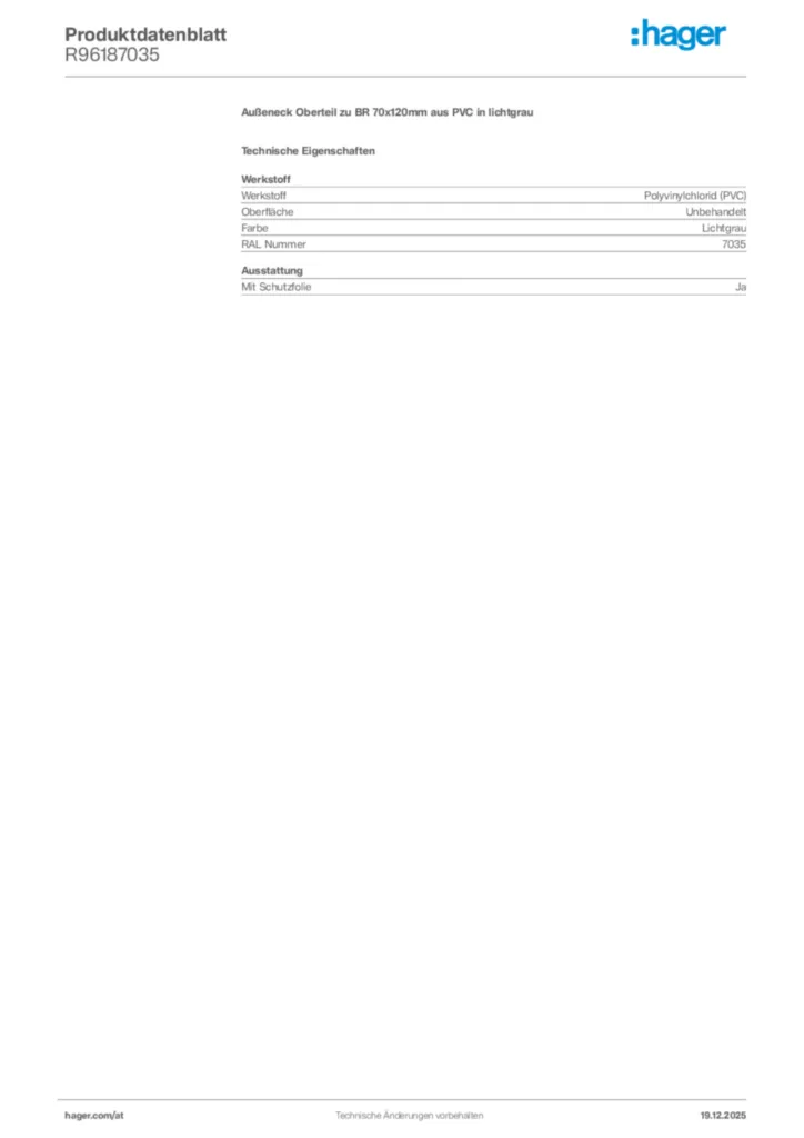 Bild Hager Produktdatenblatt R96187035 | Hager Deutschland
