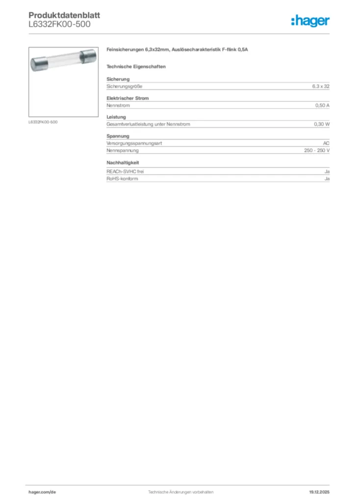 Bild Hager Produktdatenblatt L6332FK00-500 | Hager Deutschland