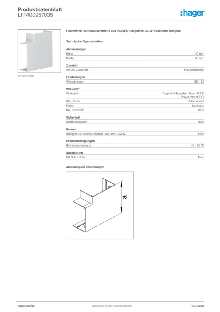 Bild Hager Produktdatenblatt LFF400957035 | Hager Deutschland