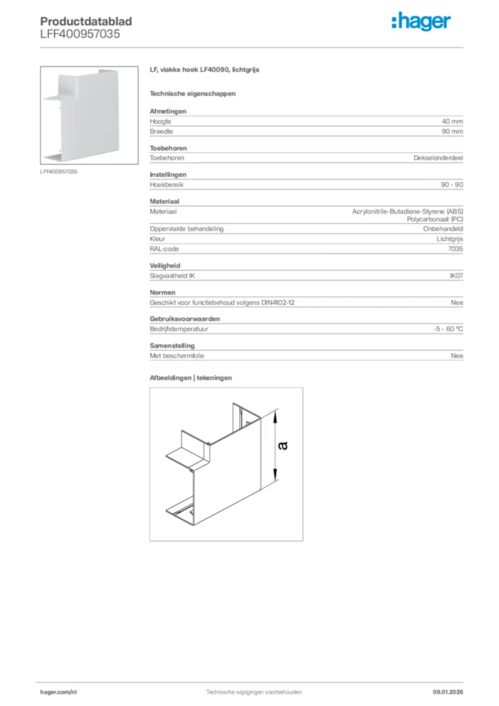 Afbeelding Hager Productdatablad LFF400957035 | Hager Nederland