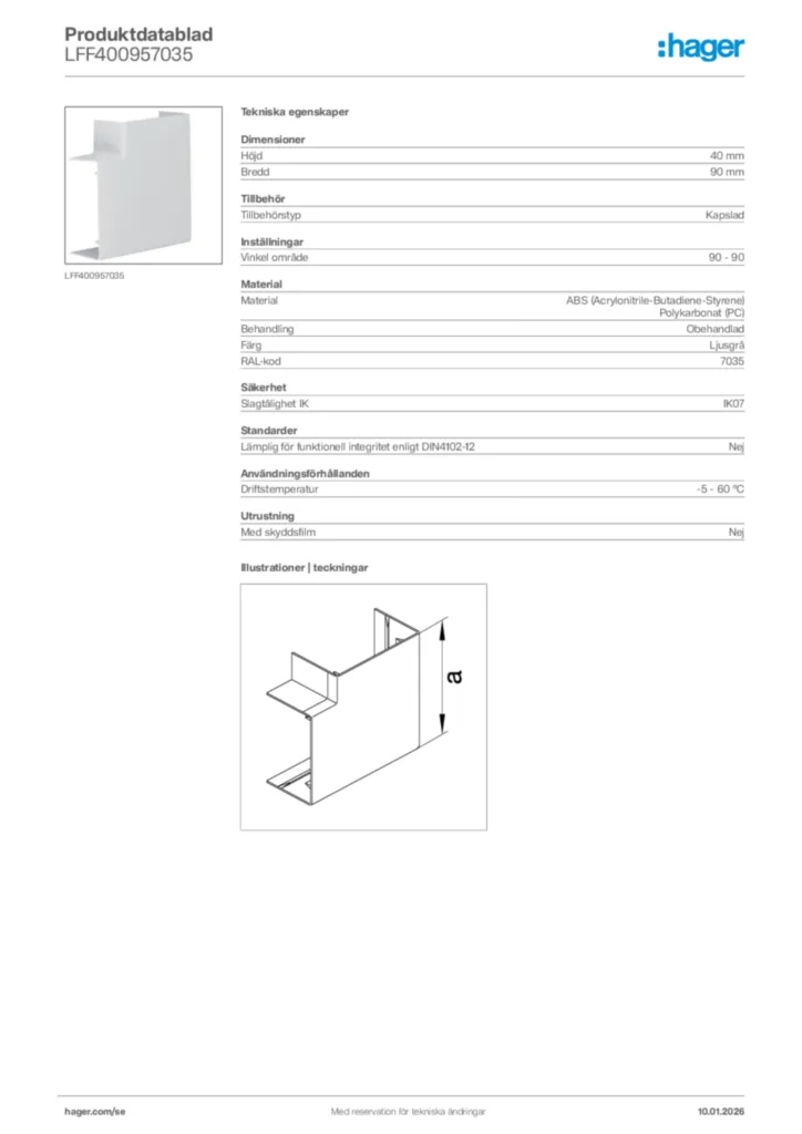 Bild Hager Produktdatablad LFF400957035 | Hager Sverige