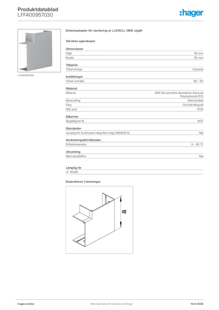 Bild Hager Produktdatablad LFF400957030 | Hager Sverige