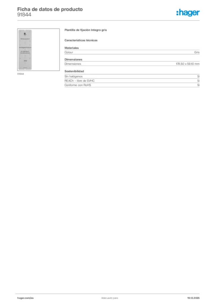 Imagen Hager Ficha de datos de producto 91844 | Hager España