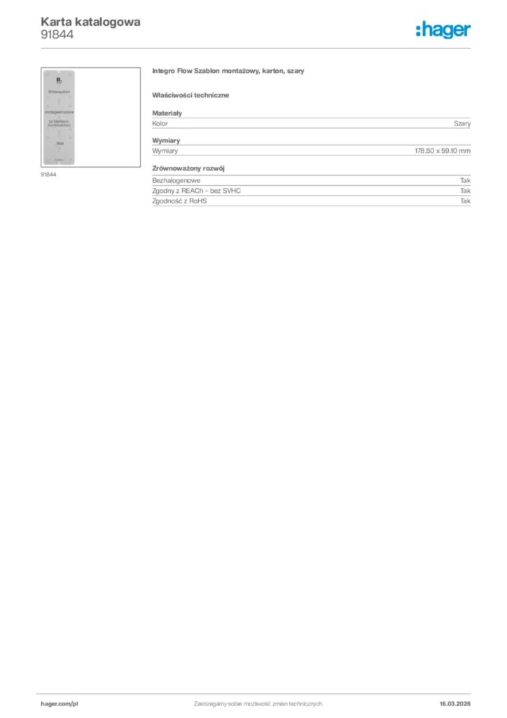 Zdjęcie Hager Karta katalogowa 91844 | Hager Polska