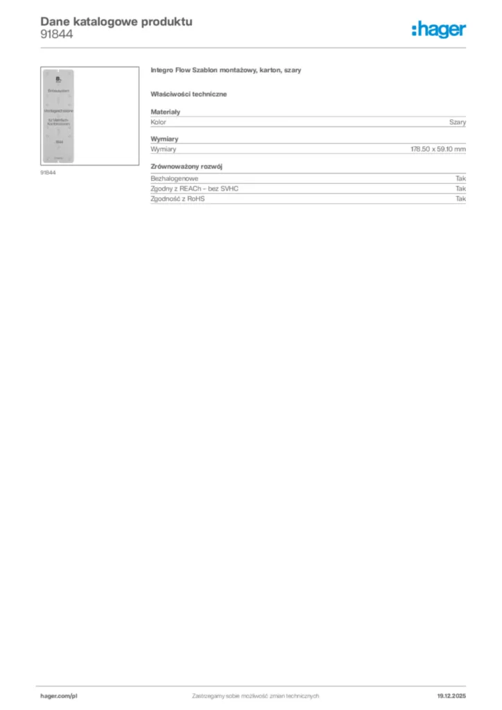 Zdjęcie Hager Karta katalogowa 91844 | Hager Polska