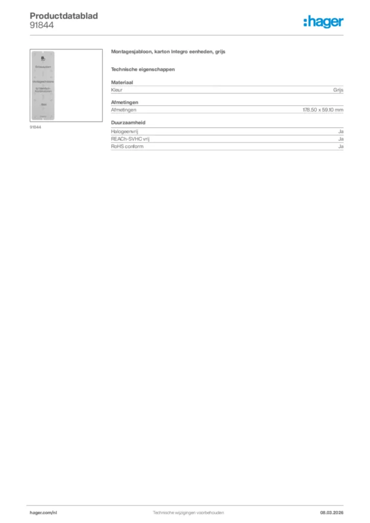 Afbeelding Hager Productdatablad 91844 | Hager Nederland
