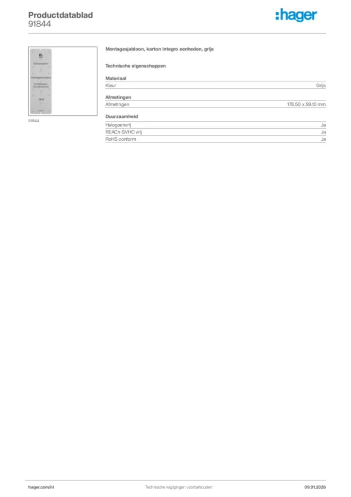 Afbeelding Hager Productdatablad 91844 | Hager Nederland