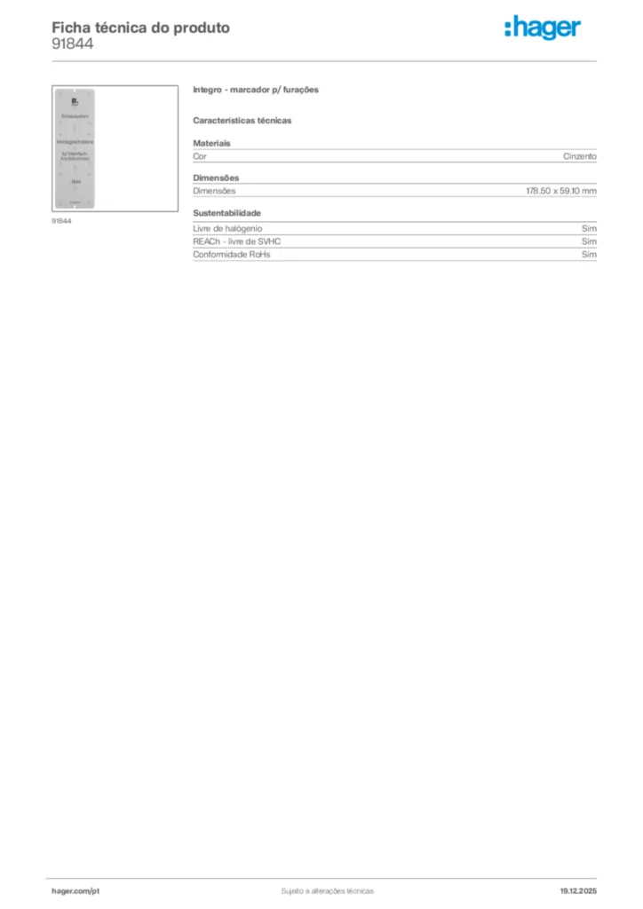Imagem Hager Ficha técnica do produto 91844 | Hager Portugal