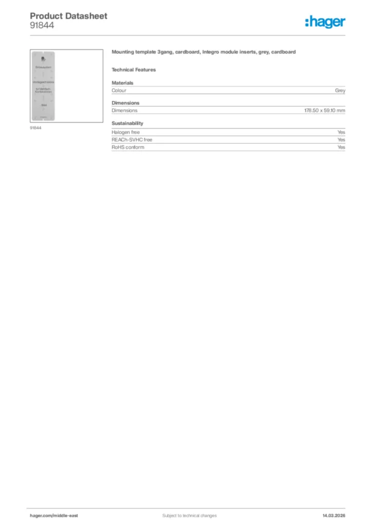 Image Hager Product data sheet 91844  | Hager