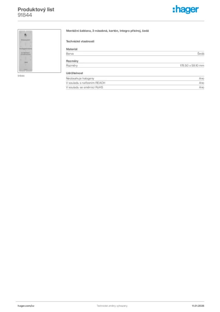 Obrázek Hager Product data sheet 91844 | Hager