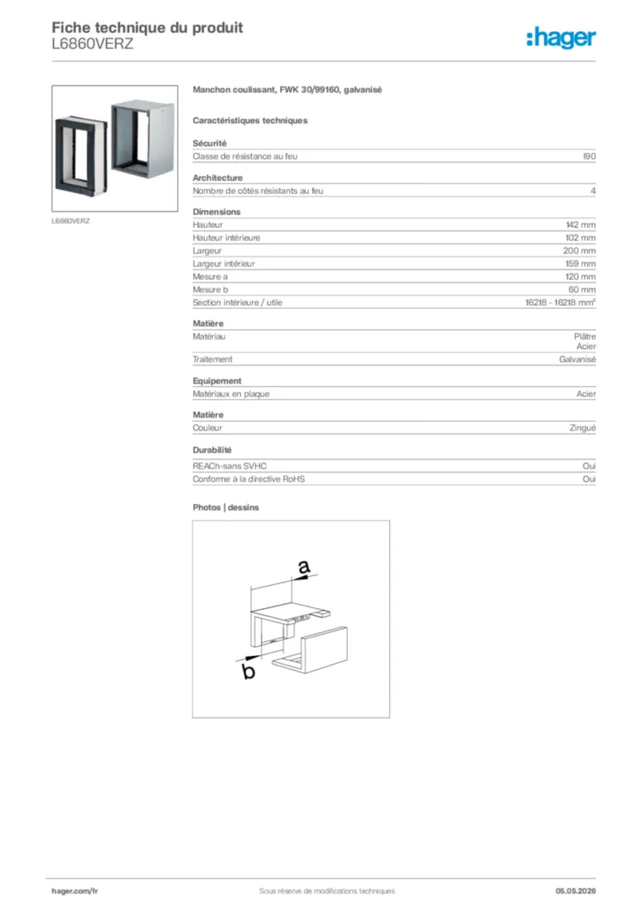 Image Hager Fiche technique du produit L6860VERZ | Hager France