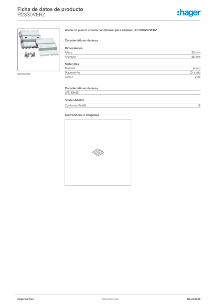 Imagen Hager Ficha de datos de producto R2330VERZ | Hager España