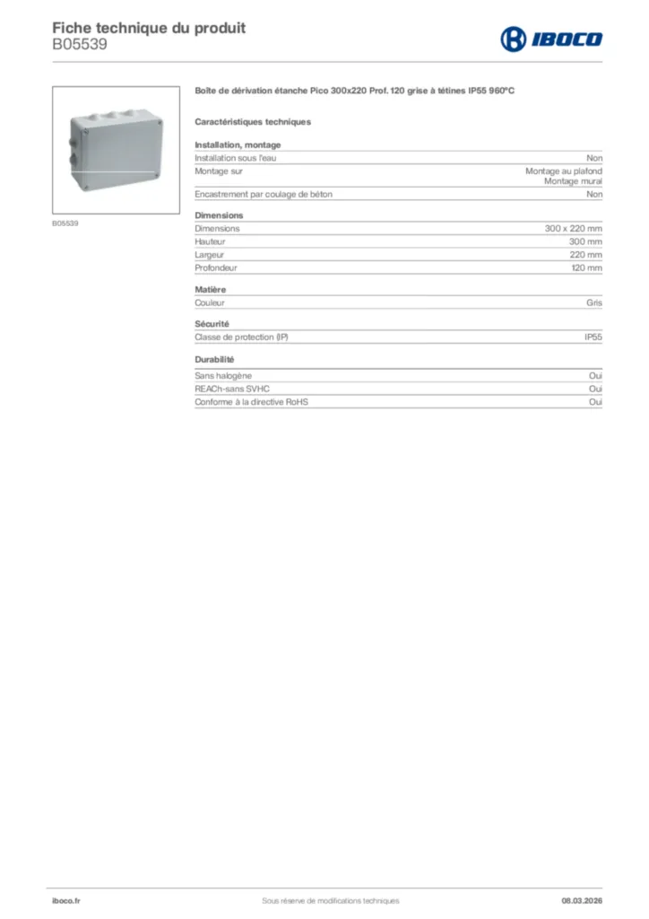 Image Iboco Fiche technique du produit B05539 | Hager France