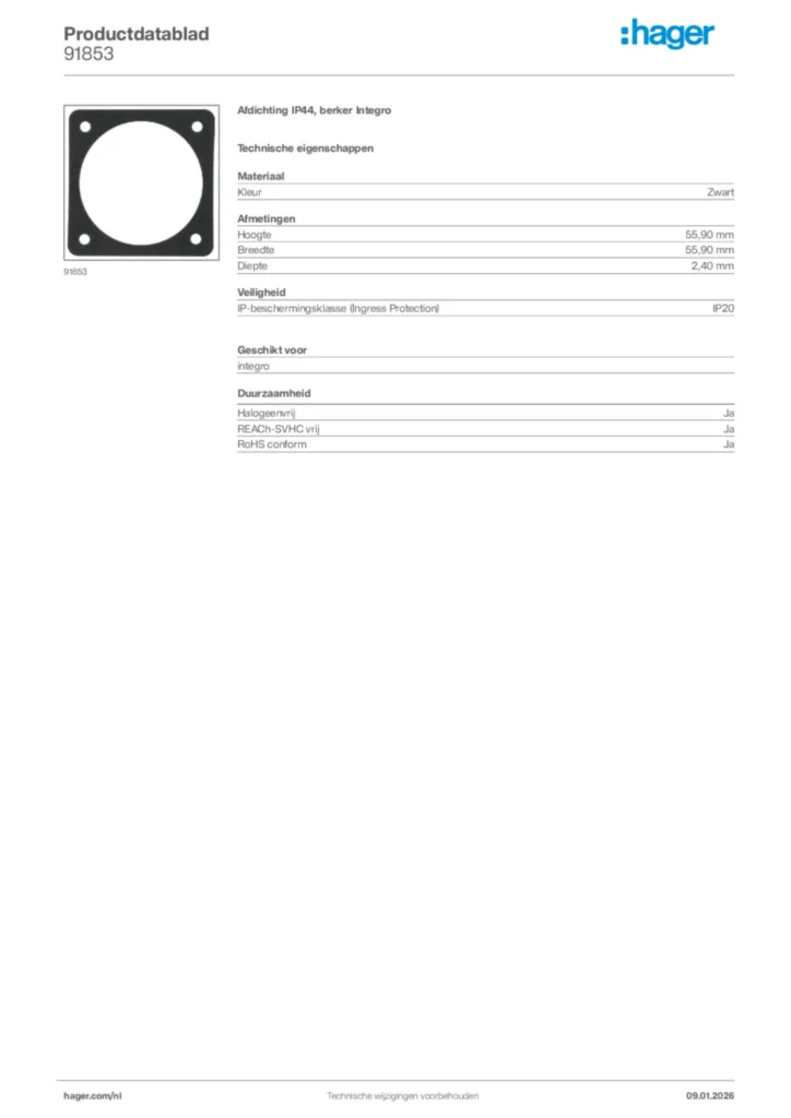 Afbeelding Hager Productdatablad 91853 | Hager Nederland
