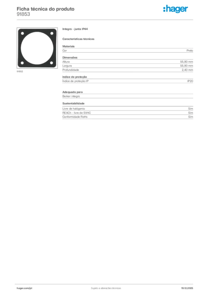Imagem Hager Ficha técnica do produto 91853 | Hager Portugal