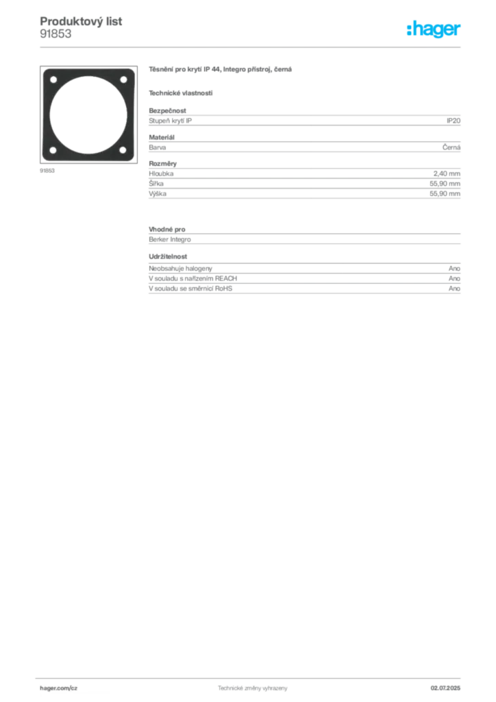 Obrázek Hager Produktový list 91853 | Hager