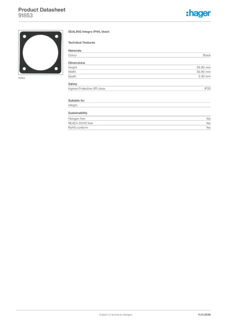 Image Hager Product data sheet 91853  | Hager
