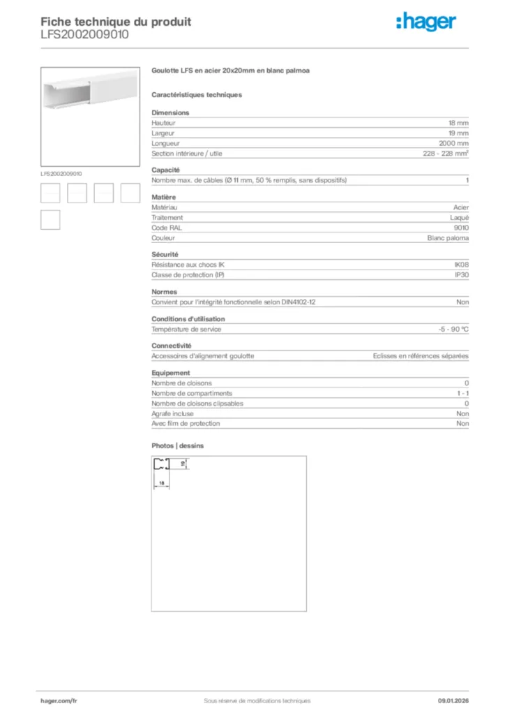 Image Hager Fiche technique du produit LFS2002009010 | Hager France