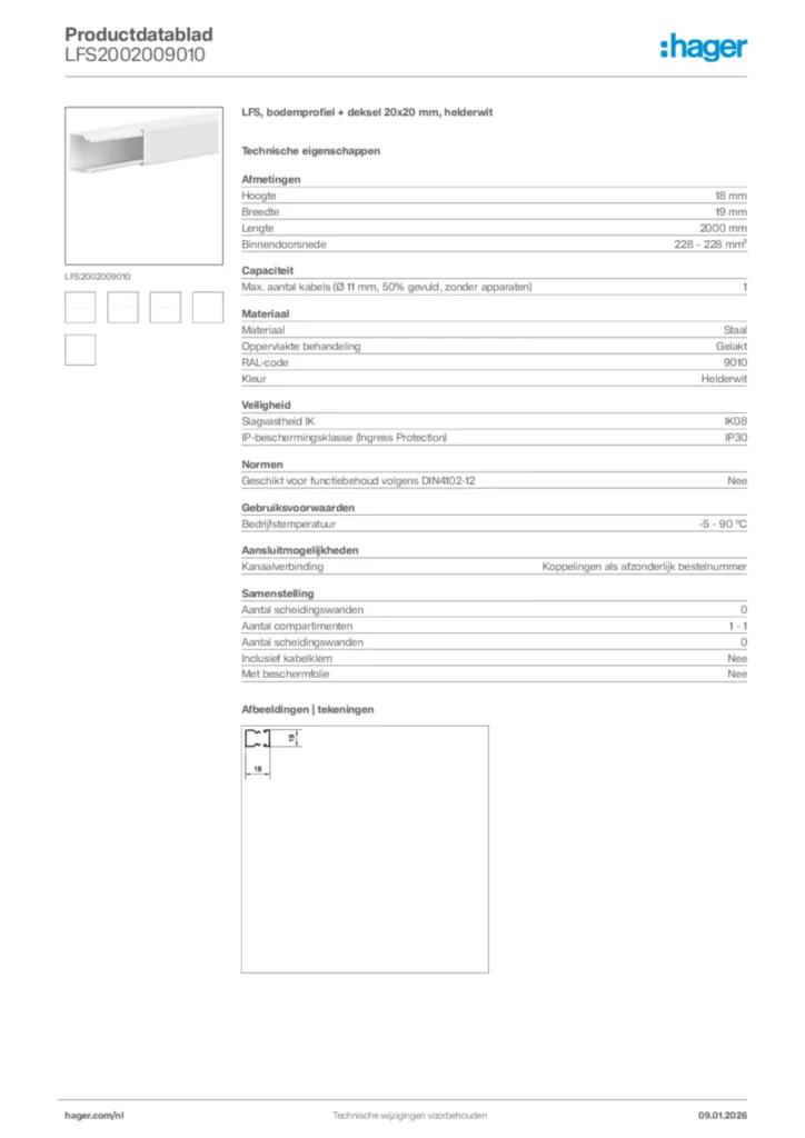 Afbeelding Hager Productdatablad LFS2002009010 | Hager Nederland