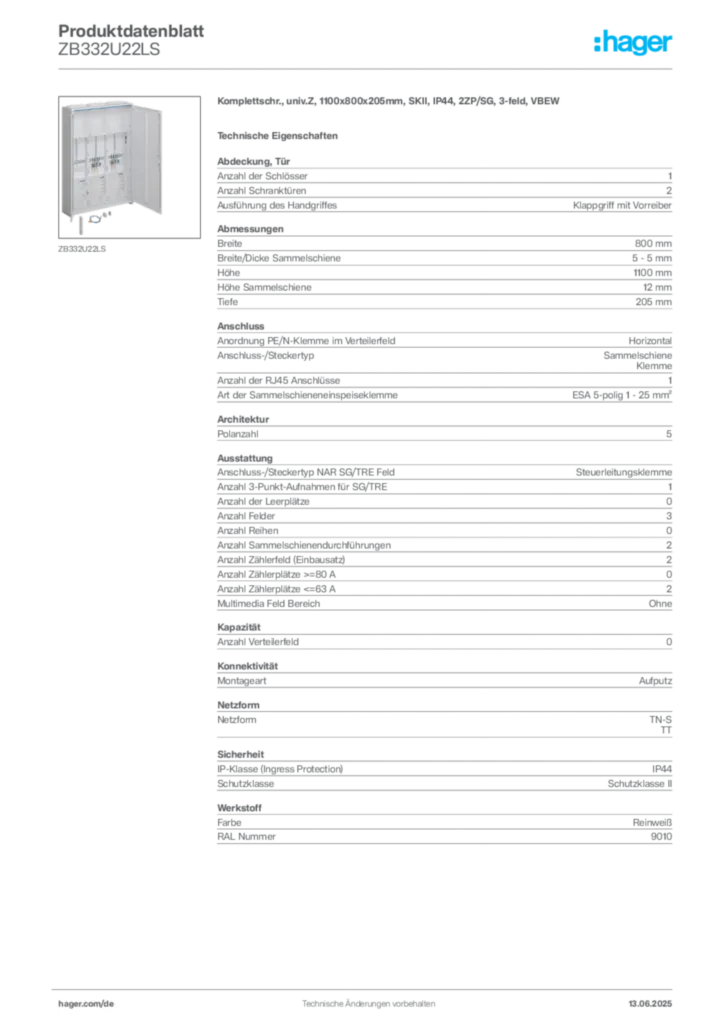 Bild Hager Produktdatenblatt ZB332U22LS | Hager Deutschland