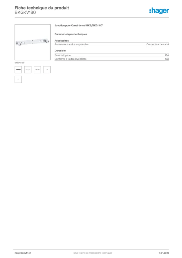 Image Hager Fiche technique du produit BKGKV180 | Hager Suisse