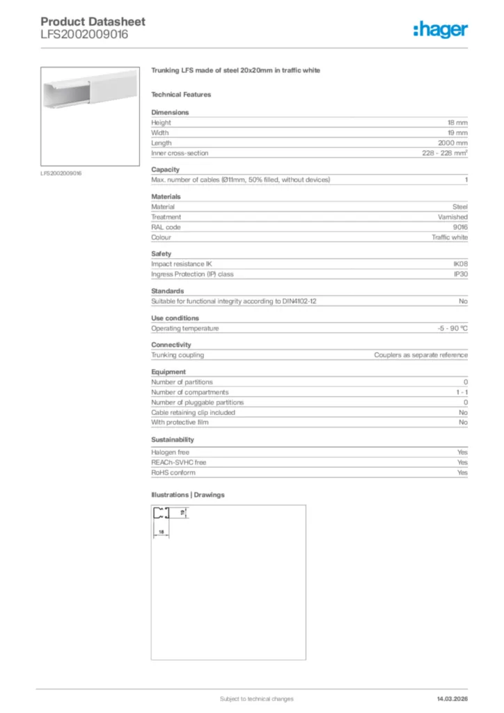 Image Hager Product data sheet LFS2002009016  | Hager Africa