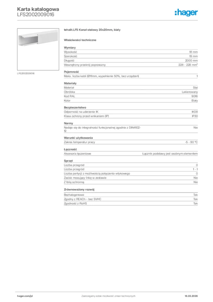 Zdjęcie Hager Karta katalogowa LFS2002009016 | Hager Polska