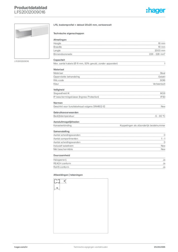 Afbeelding Hager Productdatablad LFS2002009016 | Hager Nederland