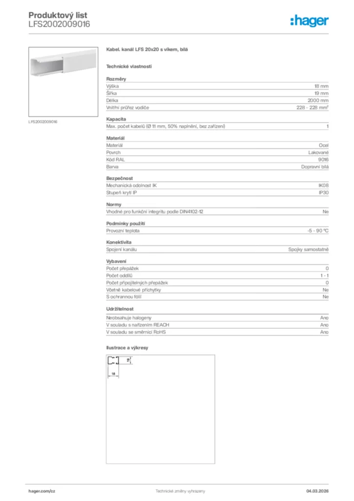 Obrázek Hager Product data sheet LFS2002009016 | Hager