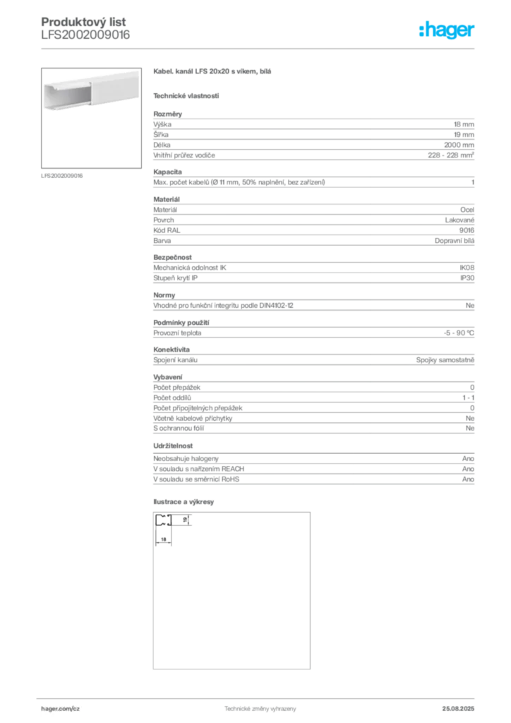 Obrázek Hager Produktový list LFS2002009016 | Hager