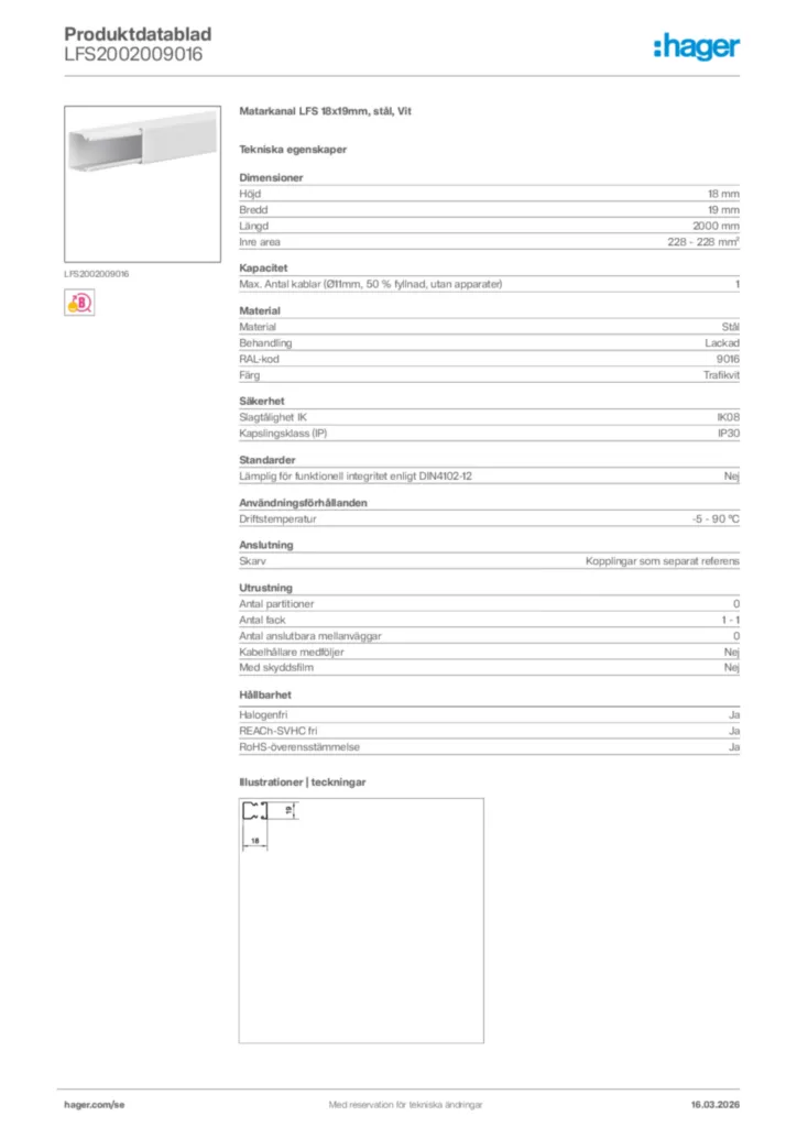 Bild Hager Produktdatablad LFS2002009016 | Hager Sverige