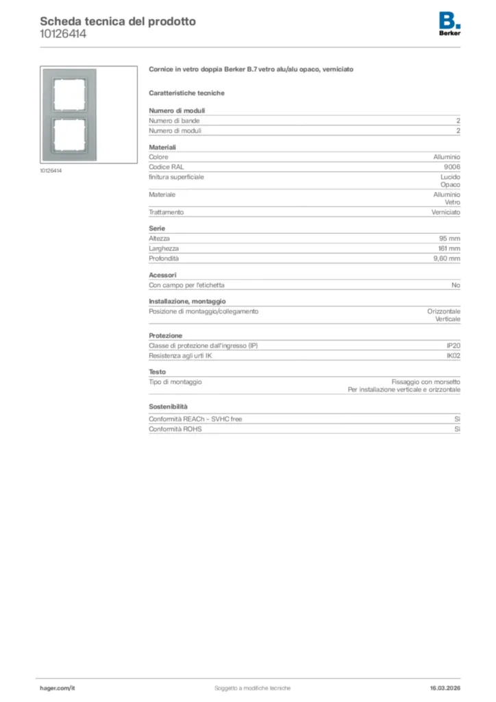 Immagine Berker Scheda tecnica del prodotto 10126414 | Hager Italia