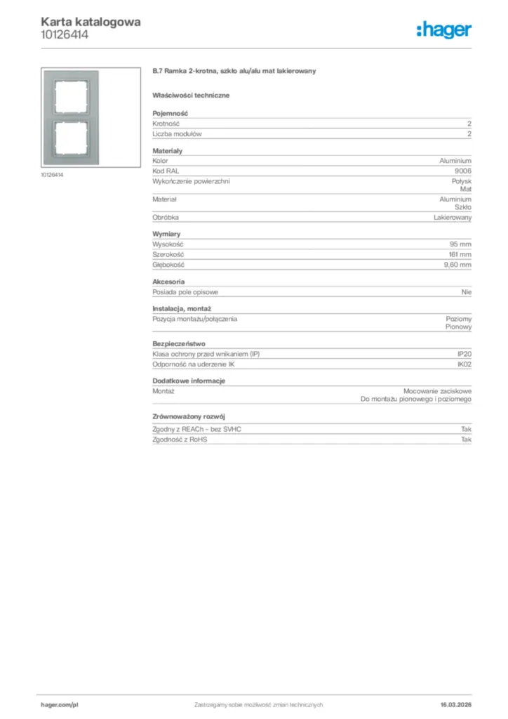 Zdjęcie Hager Karta katalogowa 10126414 | Hager Polska