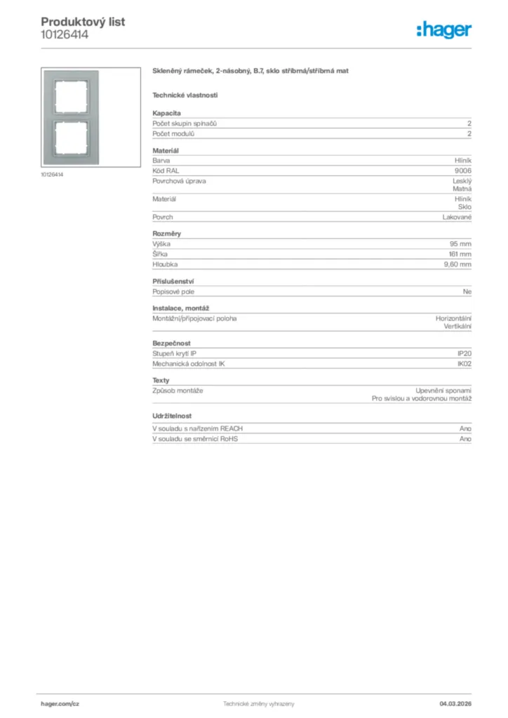 Obrázek Hager Product data sheet 10126414 | Hager