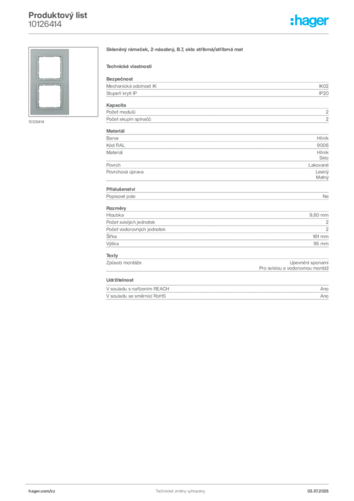 Obrázek Hager Produktový list 10126414 | Hager