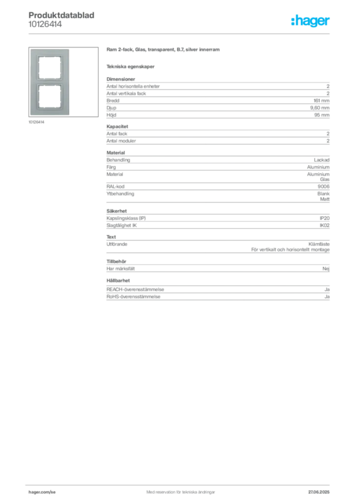 Bild Hager Produktdatablad 10126414 | Hager Sverige