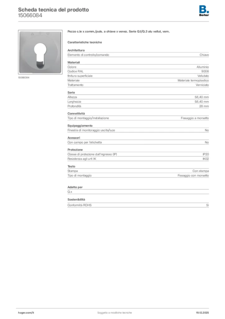 Immagine Berker Scheda tecnica del prodotto 15066084 | Hager Italia