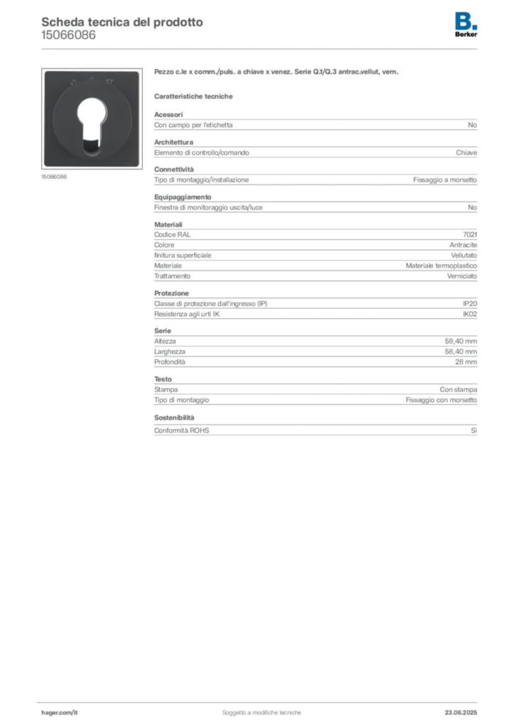 Immagine Berker Scheda tecnica del prodotto 15066086 | Hager Italia