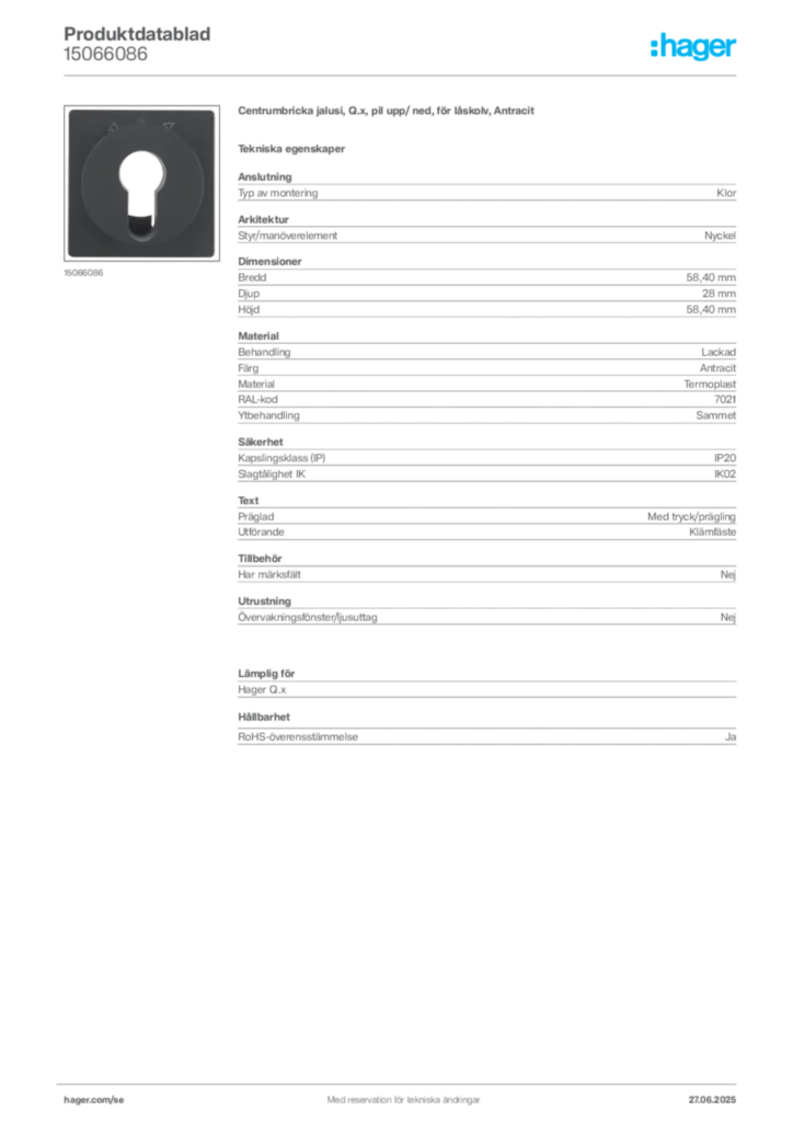 Bild Hager Produktdatablad 15066086 | Hager Sverige
