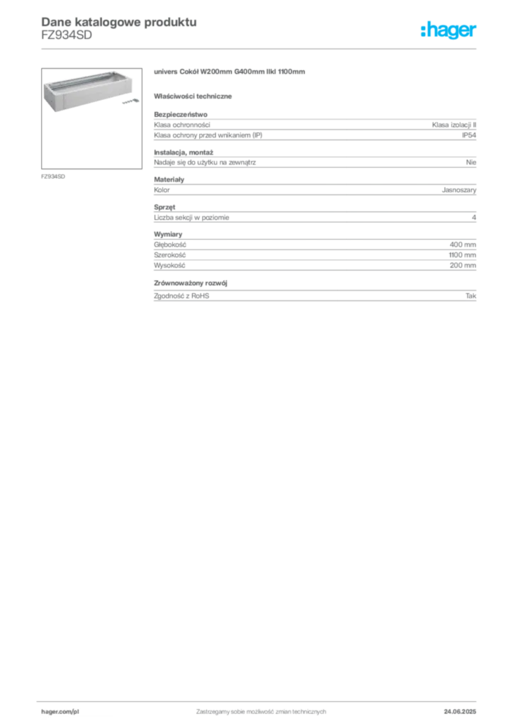 Zdjęcie Hager Karta katalogowa FZ934SD | Hager Polska
