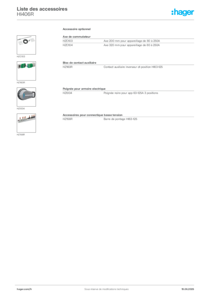 Image Hager Fiche technique du produit HI406R | Hager France