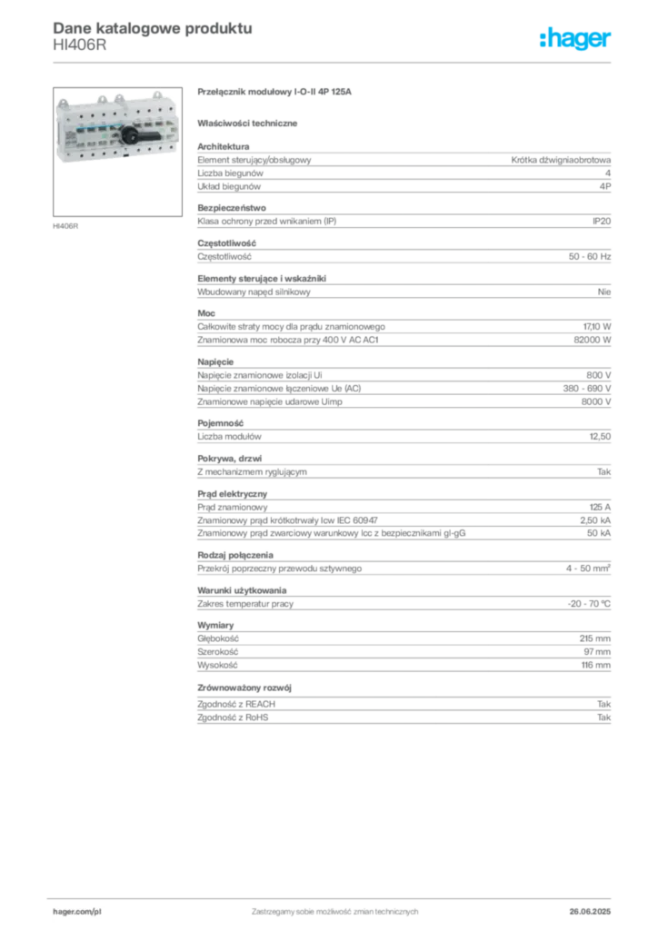 Zdjęcie Hager Karta katalogowa HI406R | Hager Polska