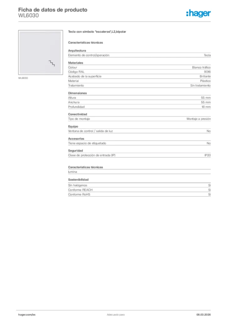 Imagen Hager Ficha de datos de producto WL6030 | Hager España