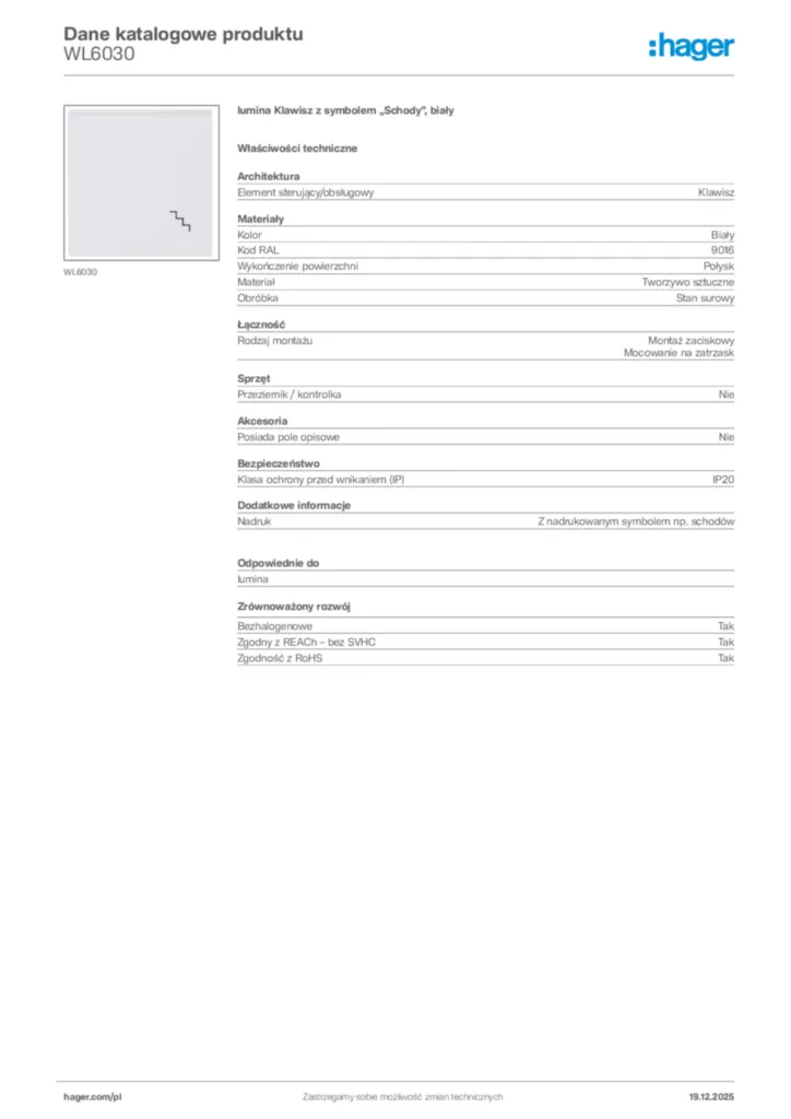 Zdjęcie Hager Karta katalogowa WL6030 | Hager Polska
