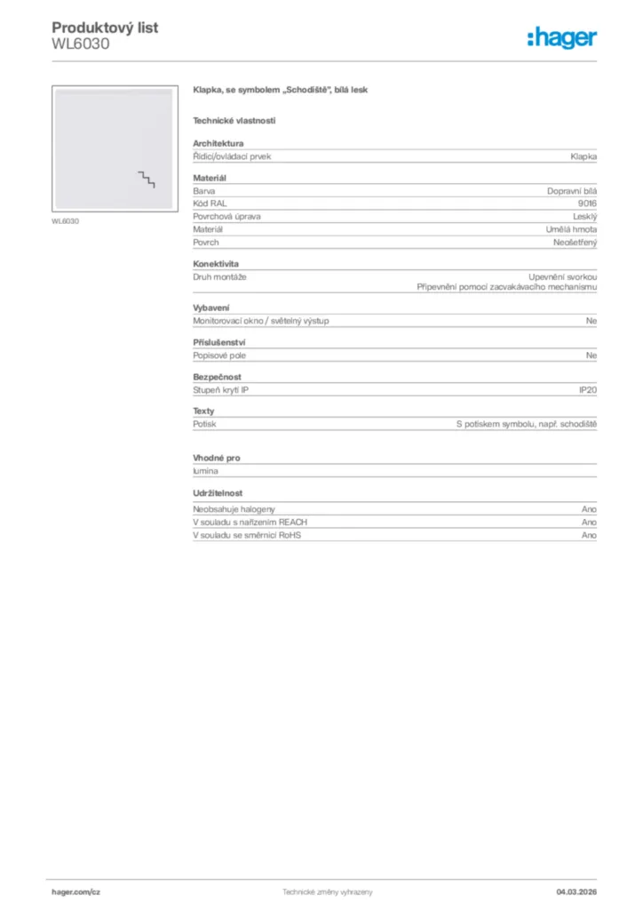 Obrázek Hager Product data sheet WL6030 | Hager