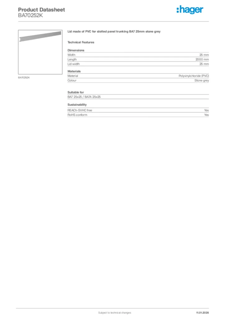Image Hager Product data sheet BA70252K  | Hager Africa